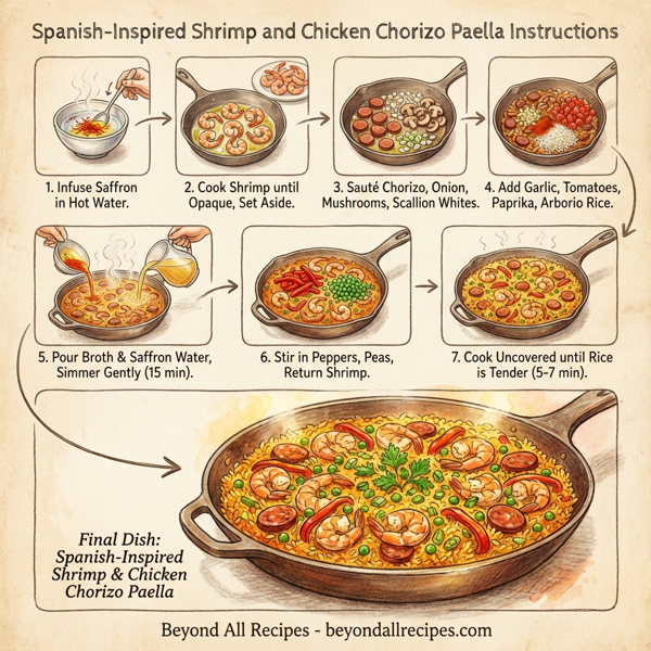 Spanish-Inspired Shrimp and Chicken Chorizo Paella instructions
