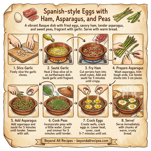 Spanish-style Eggs with Ham, Asparagus, and Peas instructions