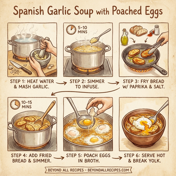 Spanish Garlic Soup with Poached Eggs instructions