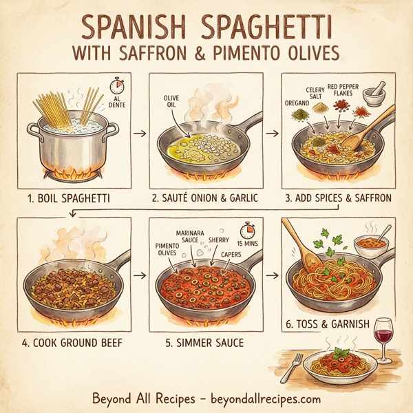 Spanish Spaghetti with Saffron and Pimento Olives instructions