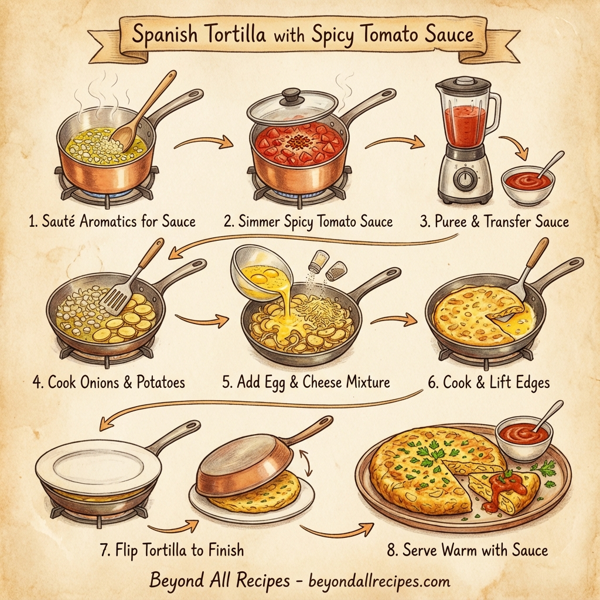 Spanish Tortilla with Spicy Tomato Sauce instructions