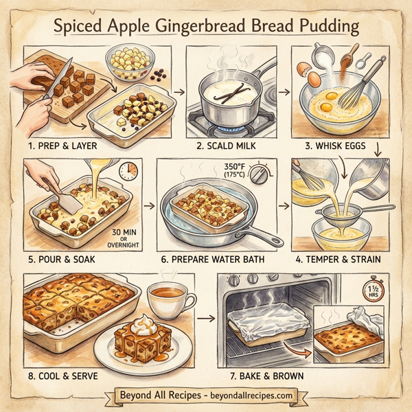 Spiced Apple Gingerbread Bread Pudding instructions