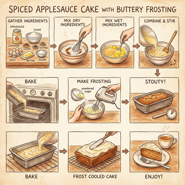 Spiced Applesauce Cake with Buttery Frosting instructions