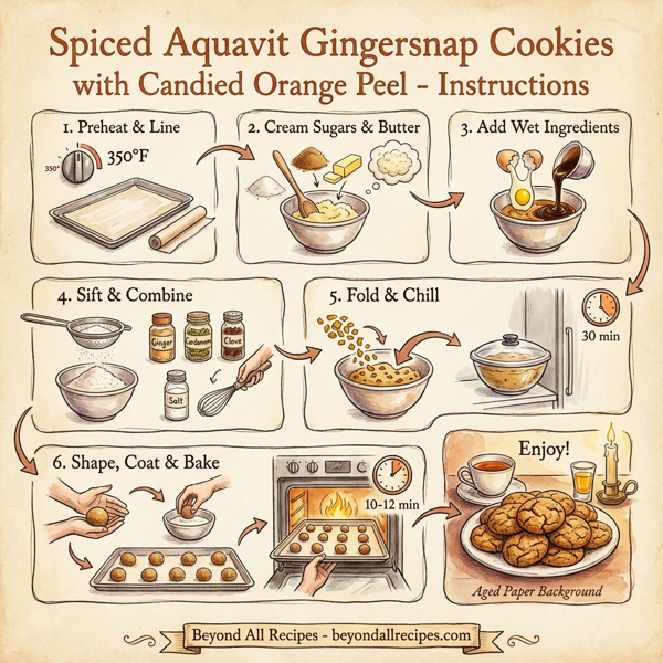 Spiced Aquavit Gingersnap Cookies with Candied Orange Peel instructions