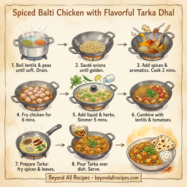 Spiced Balti Chicken with Flavorful Tarka Dhal instructions