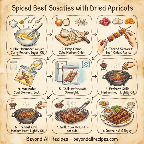 Spiced Beef Sosaties with Dried Apricots instructions