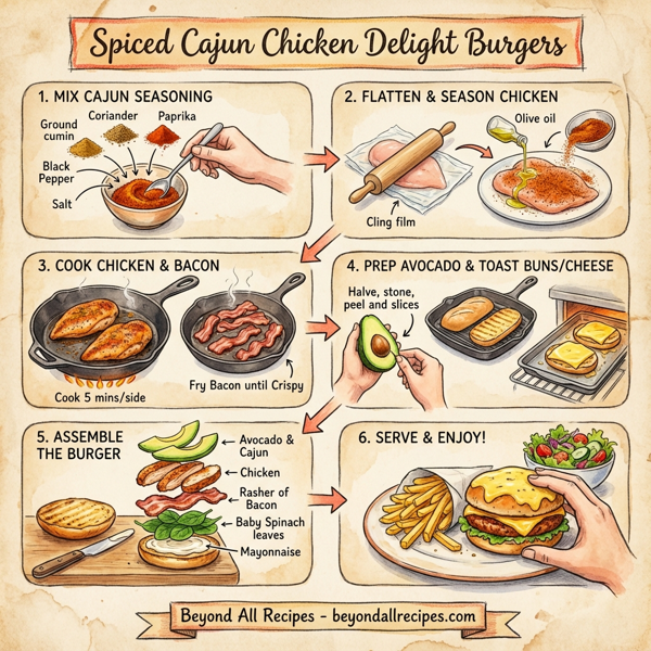 Spiced Cajun Chicken Delight Burgers instructions