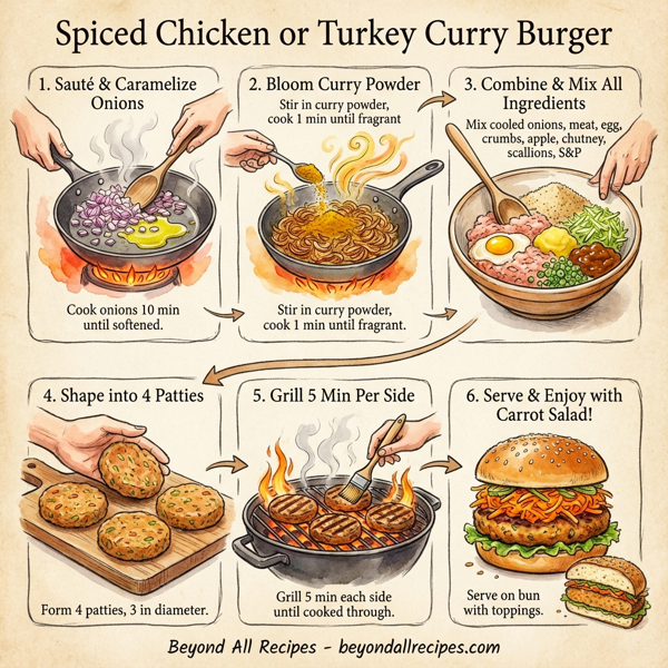 Spiced Chicken or Turkey Curry Burger instructions