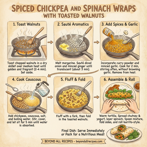 Spiced Chickpea and Spinach Wraps with Toasted Walnuts instructions