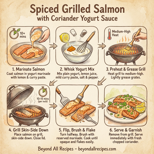 Spiced Grilled Salmon with Coriander Yogurt Sauce instructions