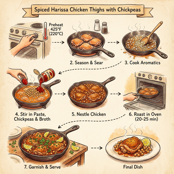 Spiced Harissa Chicken Thighs with Chickpeas instructions