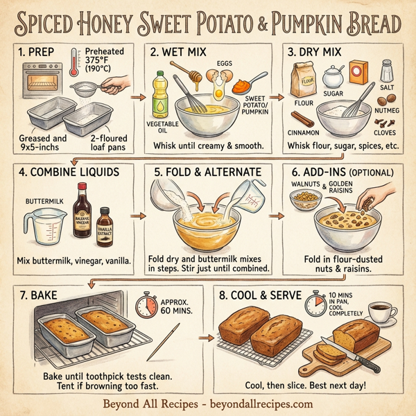 Spiced Honey Sweet Potato & Pumpkin Bread instructions