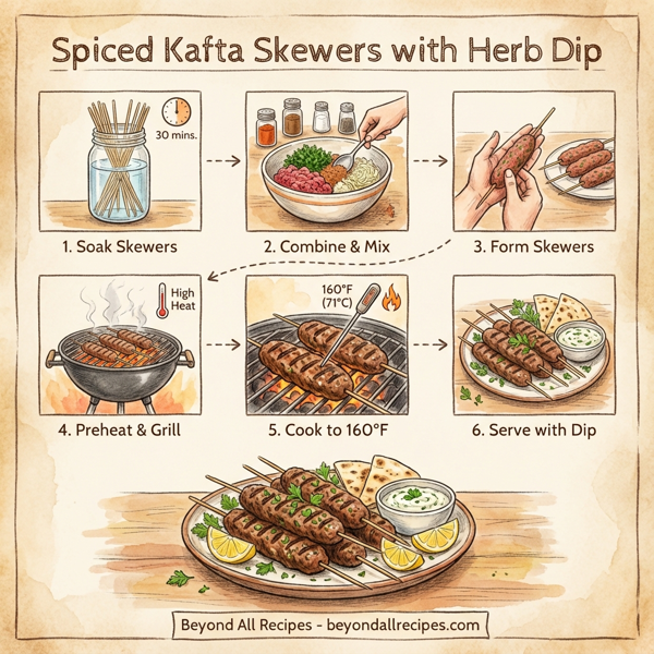 Spiced Kafta Skewers with Herb Dip instructions