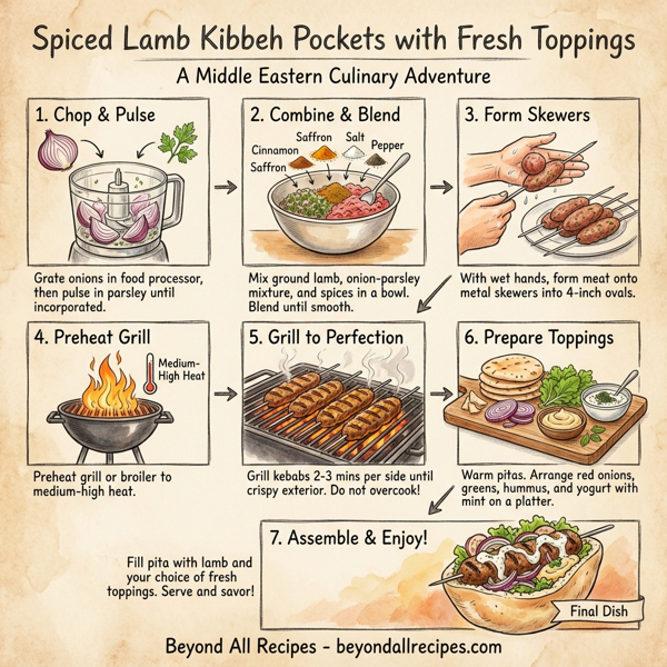 Spiced Lamb Kibbeh Pockets with Fresh Toppings instructions