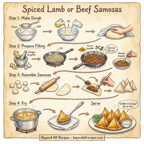 Spiced Lamb or Beef Samosas instructions