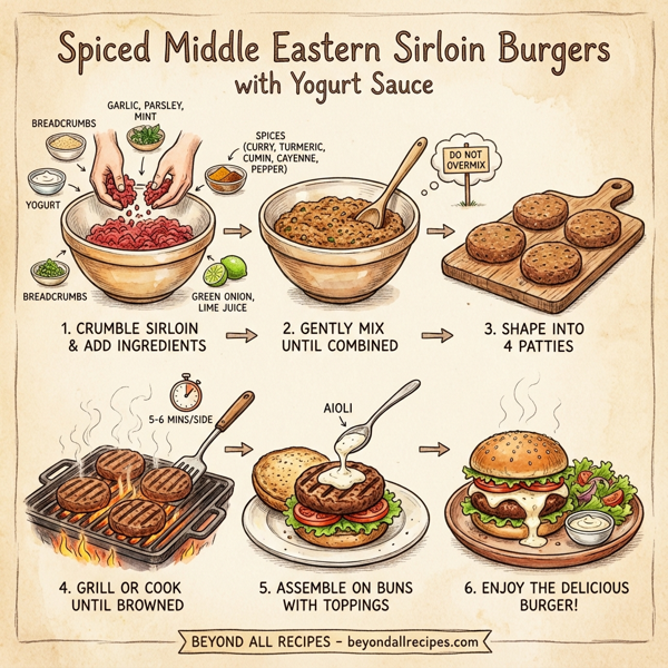 Spiced Middle Eastern Sirloin Burgers with Yogurt Sauce instructions