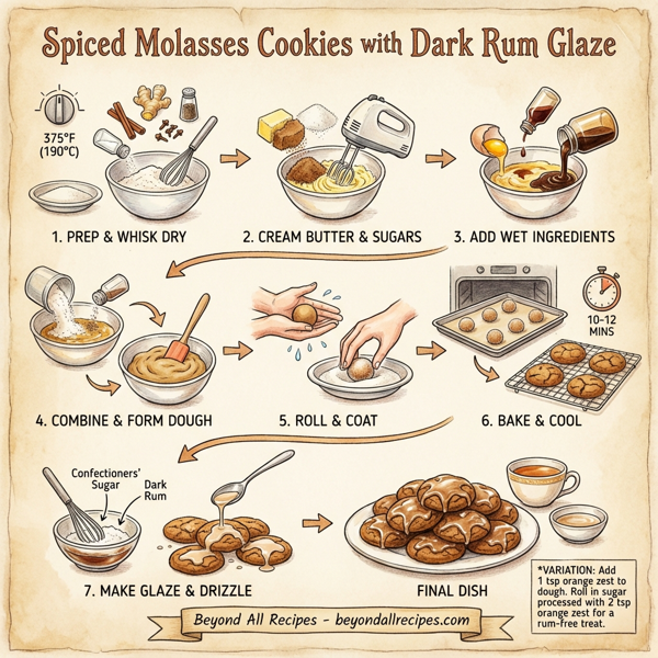 Spiced Molasses Cookies with Dark Rum Glaze instructions