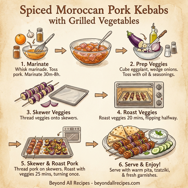 Spiced Moroccan Pork Kebabs with Grilled Vegetables instructions