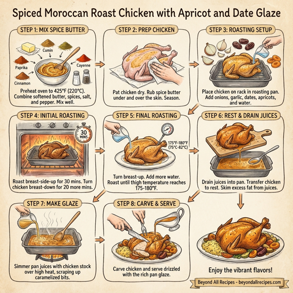 Spiced Moroccan Roast Chicken with Apricot and Date Glaze instructions