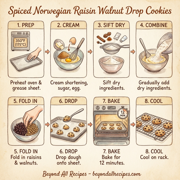 Spiced Norwegian Raisin Walnut Drop Cookies instructions