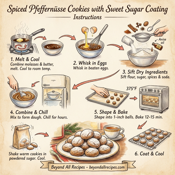 Spiced Pfeffernüsse Cookies with Sweet Sugar Coating instructions