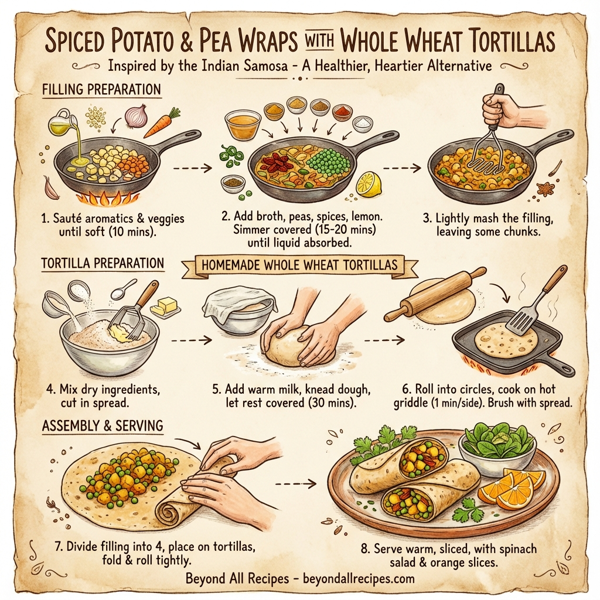 Spiced Potato & Pea Wraps with Whole Wheat Tortillas instructions