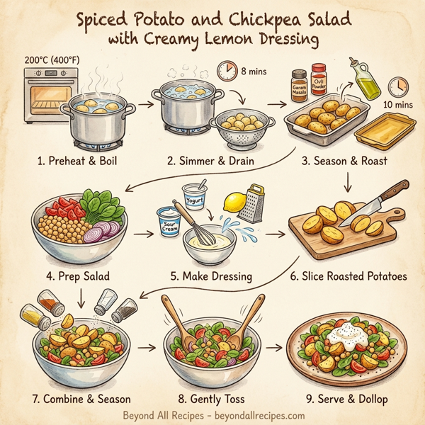 Spiced Potato and Chickpea Salad with Creamy Lemon Dressing instructions