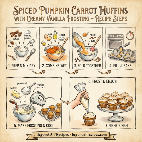 Spiced Pumpkin Carrot Muffins with Creamy Vanilla Frosting instructions