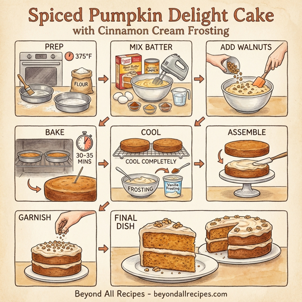Spiced Pumpkin Delight Cake with Cinnamon Cream Frosting instructions