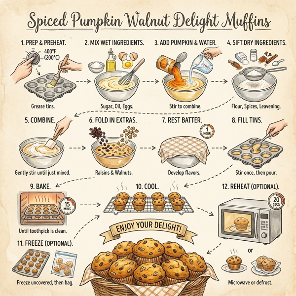 Spiced Pumpkin Walnut Delight Muffins instructions