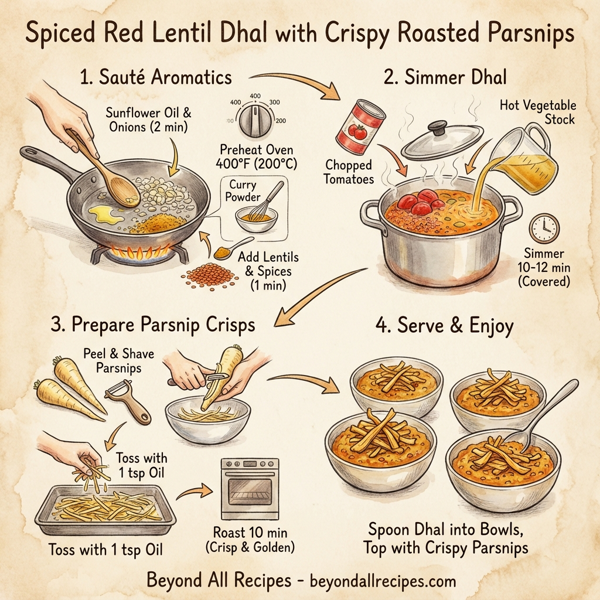 Spiced Red Lentil Dhal with Crispy Roasted Parsnips instructions