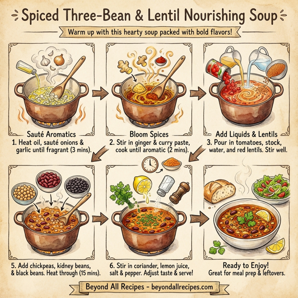 Spiced Three-Bean & Lentil Nourishing Soup instructions