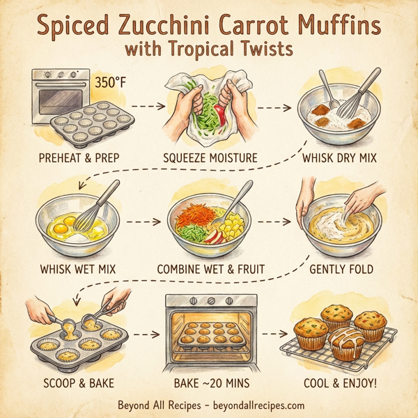 Spiced Zucchini Carrot Muffins with Tropical Twists instructions