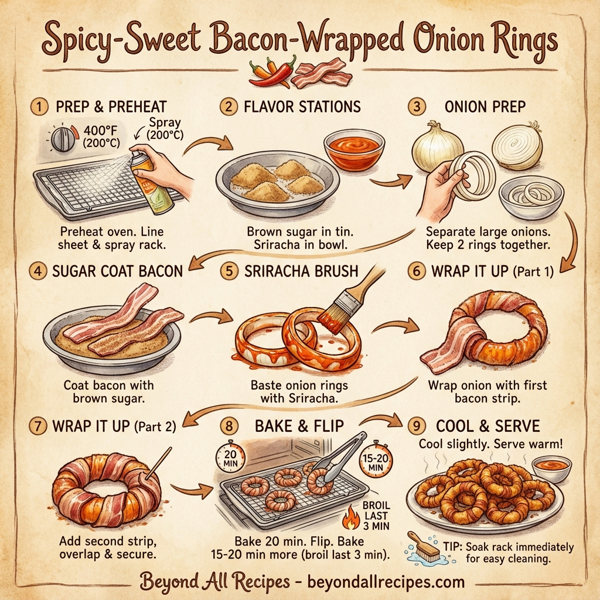 Spicy-Sweet Bacon-Wrapped Onion Rings instructions