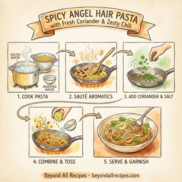 Spicy Angel Hair Pasta with Fresh Coriander and Zesty Chili instructions