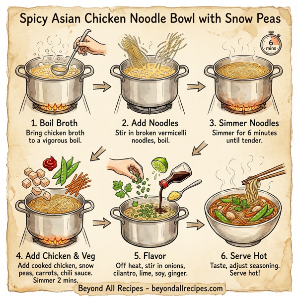 Spicy Asian Chicken Noodle Bowl with Snow Peas instructions