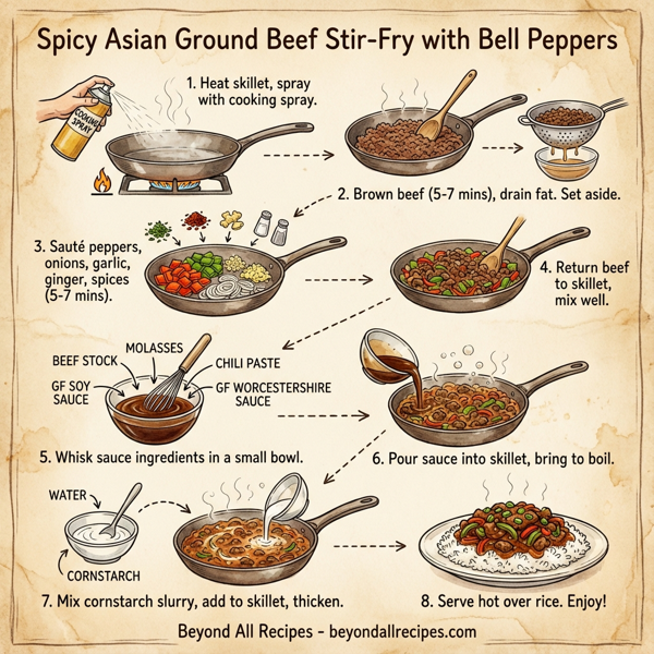 Spicy Asian Ground Beef Stir-Fry with Bell Peppers instructions