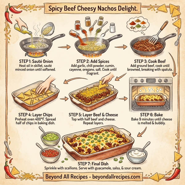 Spicy Beef Cheesy Nachos Delight instructions
