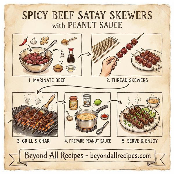 Spicy Beef Satay Skewers with Peanut Sauce instructions