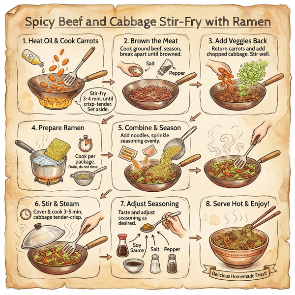 Spicy Beef and Cabbage Stir-Fry with Ramen instructions