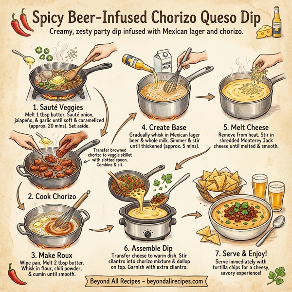 Spicy Beer-Infused Chorizo Queso Dip instructions
