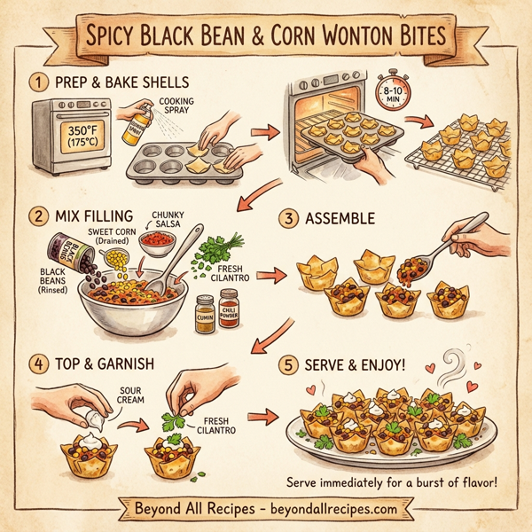 Spicy Black Bean and Corn Wonton Bites instructions