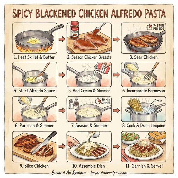 Spicy Blackened Chicken Alfredo Pasta instructions