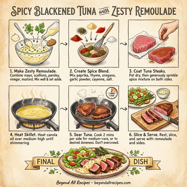 Spicy Blackened Tuna with Zesty Remoulade instructions