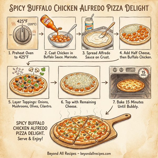 Spicy Buffalo Chicken Alfredo Pizza Delight instructions
