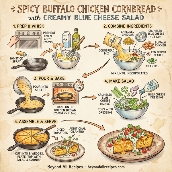 Spicy Buffalo Chicken Cornbread with Creamy Blue Cheese Salad instructions