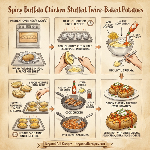 Spicy Buffalo Chicken Stuffed Twice-Baked Potatoes instructions