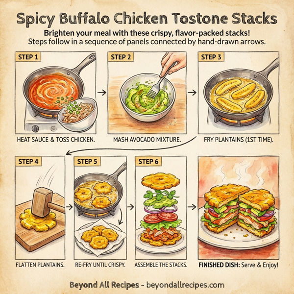 Spicy Buffalo Chicken Tostone Stacks instructions