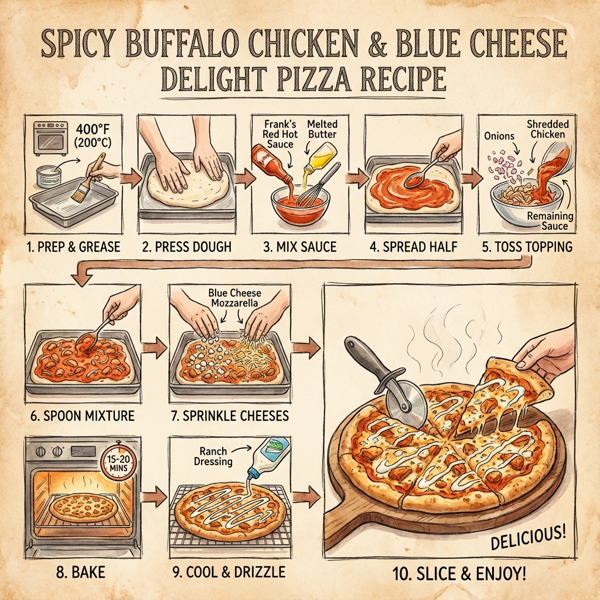 Spicy Buffalo Chicken and Blue Cheese Delight Pizza instructions