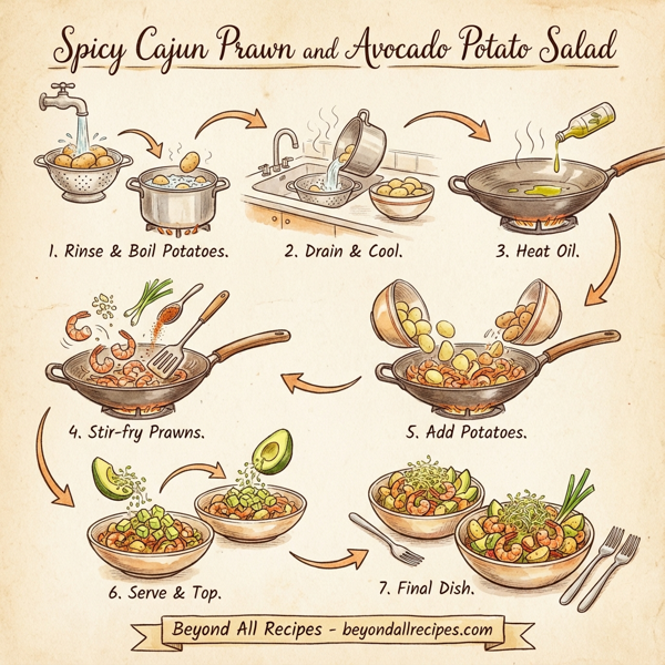 Spicy Cajun Prawn and Avocado Potato Salad instructions